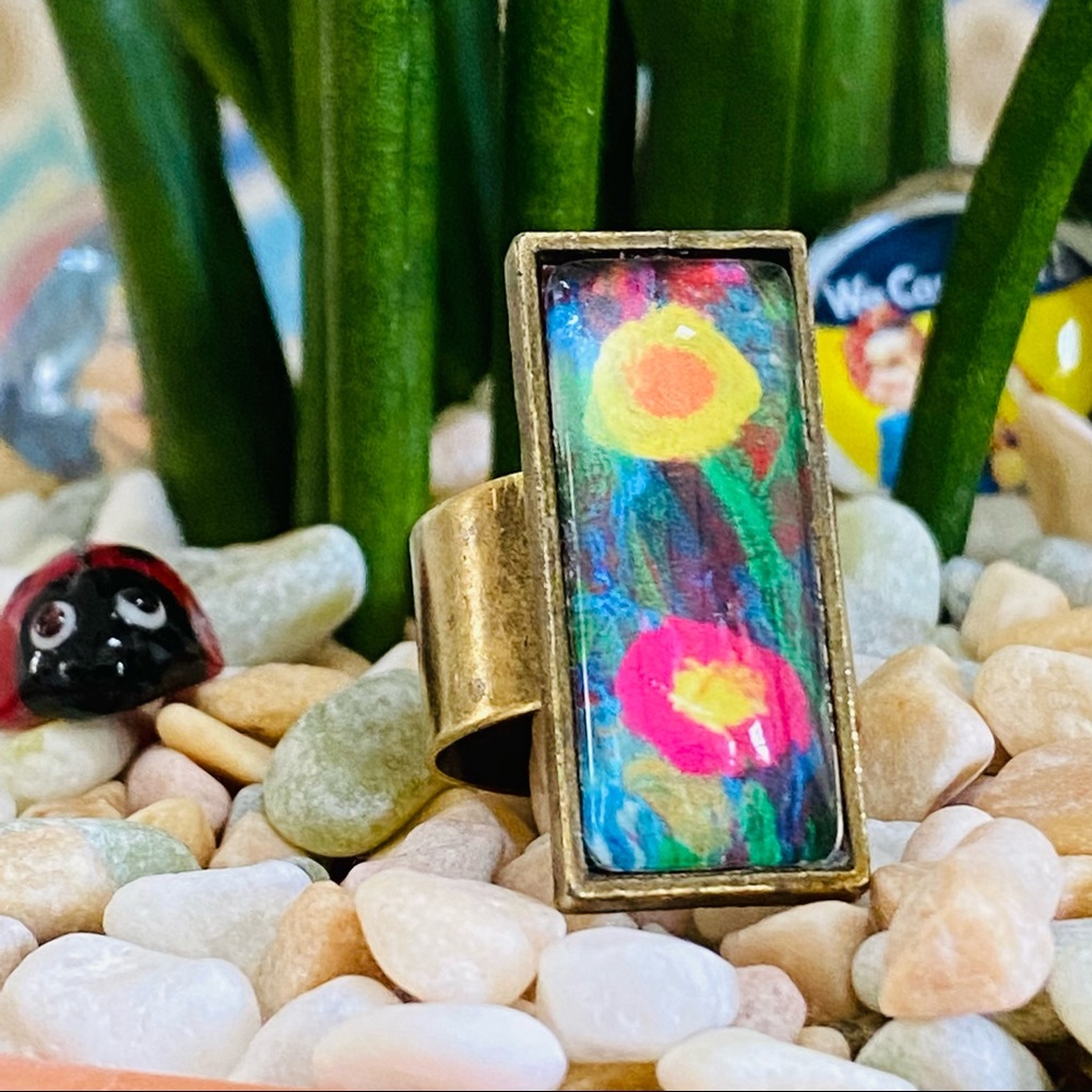 Vintage Driven to Abstraction Adjustable Rectangle ring (size 6.25)